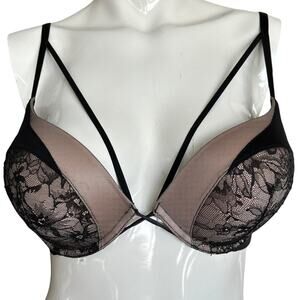 Victoria’s Secret Bombshell Push-Up Bra 34C  Black/Nude Lace
